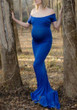 Blue Off Shoulder Mermaid Bodycon Maternity For Babyshower Elegant Party Maxi Dress