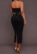 Black Plain Bandeau Hollow-out Boat Neck Off Shoulder Bodycon Pencil Maxi Dress