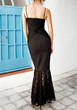 Black Patchwork Lace Spaghetti Strap Bodycon Mermaid Elegant Party Maxi Dress