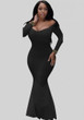 Black Rhinestone Off Shoulder Backless Mermaid Bodycon Elegant Banquet Party Wedding Maxi Dress