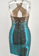 Blue Zipper Sequin Backless Bodycon Halter Neck Party Mini Dress