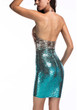 Blue Zipper Sequin Backless Bodycon Halter Neck Party Mini Dress