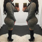 Casual Dark Grey Plain Hollow-out Band Collar High Neck Bodycon Clubwear Mini Dress