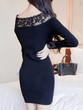 Casual Boat Neck Hollow Out Plain Bodycon Dress