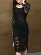 Casual Sweet Heart Side Slit Belt Hollow Out Lace Bodycon Dress