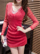 Casual V-Neck Hollow Out Plain Rhinestone Bodycon Dress