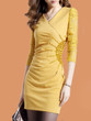 Casual V-Neck Rhinestone Ruched Hollow Out Plain Bodycon Dress