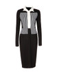 Casual Turn Down Collar Chic Slit Vertical Striped Bodycon Dress