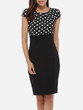 Casual Round Neck Dacron Patchwork Polka Dot Printed Bodycon Dress