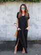 Solid Color V-neck Loose With Pockets Maxi Dress