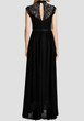 New Black Patchwork Lace Zipper Draped Elegant Cocktail Party Chiffon Maxi Dress