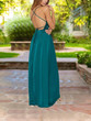 New Green Patchwork Sequin Spaghetti Strap Backless Pleated Party Maxi Dress