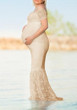 Apricot Lace Ruffle Off Shoulder Boat Neck Elegant Mermaid Maternity Maxi Dress