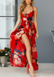 Red Backless Cross Back Draped Side Slit Spaghetti Strap Lace-up Bohemian Maxi Dress
