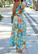 Multicolor Flowers Print Draped Side Slit Spaghetti Strap Bohemian Maxi Dress