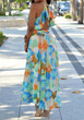 Multicolor Flowers Print Draped Side Slit Spaghetti Strap Bohemian Maxi Dress