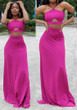 Rose Carmine Spaghetti Strap Buttons Two Piece Tie Back Backless Party Maxi Dress