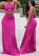 Rose Carmine Spaghetti Strap Buttons Two Piece Tie Back Backless Party Maxi Dress
