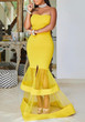 Yellow Patchwork Grenadine Draped Slit Off Shoulder Backless Elegant Banquet Party Maxi Dress