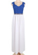 White Patchwork Draped Lace Backless Deep V-neck Homecoming Party Maxi Dress