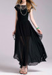 Black Patchwork Lace Hollow-out Grenadine See-through Round Neck Maxi Dress