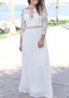 White Patchwork Lace Draped Backless Elegant Cocktail Party Maxi Dress