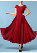 Red Patchwork Lace Draped Short Sleeve Elegant Chiffon Maxi Dress