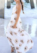 White Flowers Print Deep V-neck Backless Spaghetti Strap Bohemian Beach Maxi Dress
