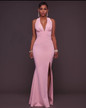 Casual Pink Deep V-neck Irregular Side Slit Mermaid Party Elegant Maxi Dress