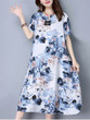 Casual V-Neck Decorative Button Abstract Print Cotton/Linen Maxi Dress