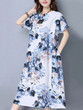 Casual V-Neck Decorative Button Abstract Print Cotton/Linen Maxi Dress
