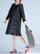 Casual Round Neck Decorative Button Cotton/Linen Maxi Dress