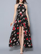 Casual Flowy High Slit Floral Printed Spaghetti Strap Maxi Dress