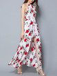 Casual Flowy High Slit Floral Printed Spaghetti Strap Maxi Dress