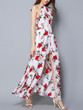 Casual Flowy High Slit Floral Printed Spaghetti Strap Maxi Dress