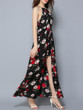 Casual Flowy High Slit Floral Printed Spaghetti Strap Maxi Dress