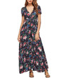 Casual Empire Deep V-Neck Floral Printed Swing Maxi Dress