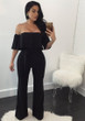 Black Sashes Ruffle Backless Off Shoulder One Piece Wide Leg Seven's Long Jumpsuit