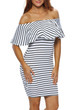 Casual Off Shoulder Flounce Striped Bodycon Dress