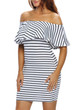 Casual Off Shoulder Flounce Striped Bodycon Dress