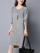 Casual Round Neck Plaid Cotton/Linen Shift Dress