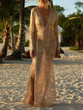 Casual Vacation Beach Lace-Up Mask Long Dress Cover-Ups
