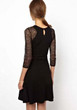 Black Patchwork Lace Draped Round Neck Midi Dress