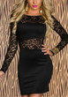 Casual Black Patchwork Lace Round Neck Mini Dress
