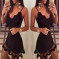 Casual New Women Black Patchwork Lace Grenadine Plunging Neckline Sleeveless Mini Dress