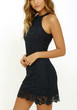 Casual Black Patchwork Hollow-out Lace Double-deck Zipper Round Neck Mini Dress