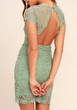 Casual Green Patchwork Hollow-out Lace Zipper Backless Round Neck Mini Dress
