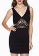 Casual New Women Black Patchwork Hollow-out Lace Backless V-neck Mini Dress