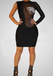 Casual Black Patchwork Lace Grenadine Round Neck See-Through Club Mini Dress
