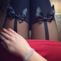 Black Tattoo Mock Bow Suspender Sheer Stockings Cute Thigh High Pantyhose Leggings